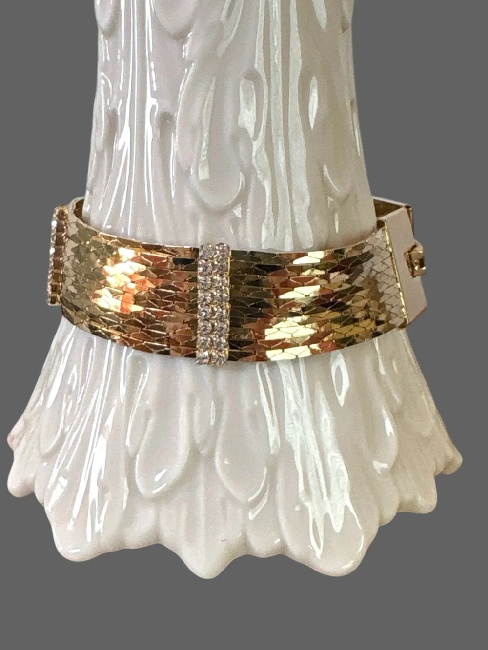 PARK LANE Vintage Gold-Tone Mesh Bracelet with Crystal Accent